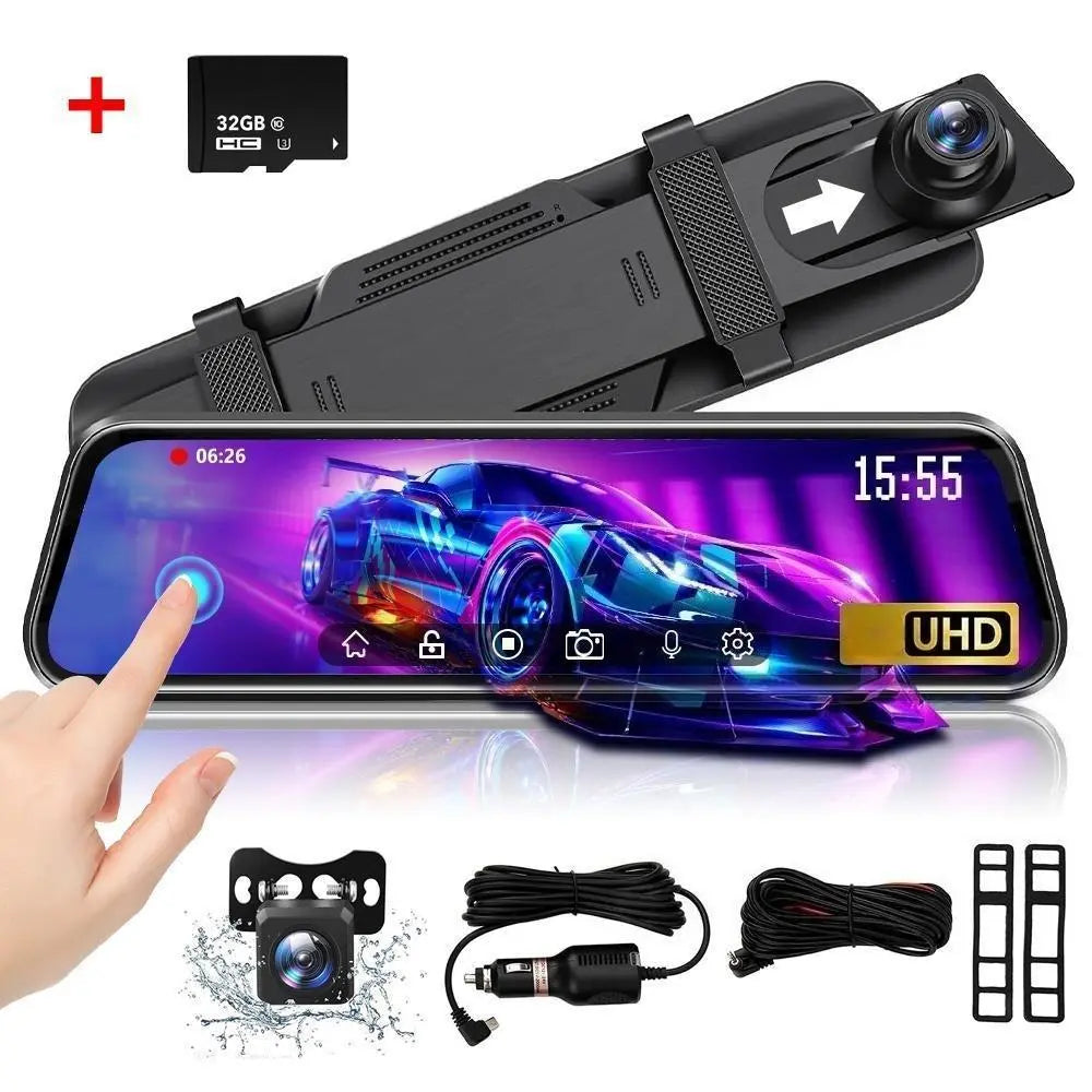 10 Inch Rearview Mirror Dash Camera, 1080P Full HD Front & Rear Dash Cam, Touch Screen Car Backup Camera with Night Vision, Parking Assistance