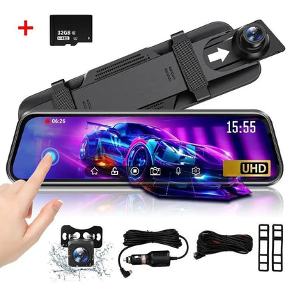 10 Inch Rearview Mirror Dash Camera, 1080P Full HD Front & Rear Dash Cam, Touch Screen Car Backup Camera with Night Vision, Parking Assistance