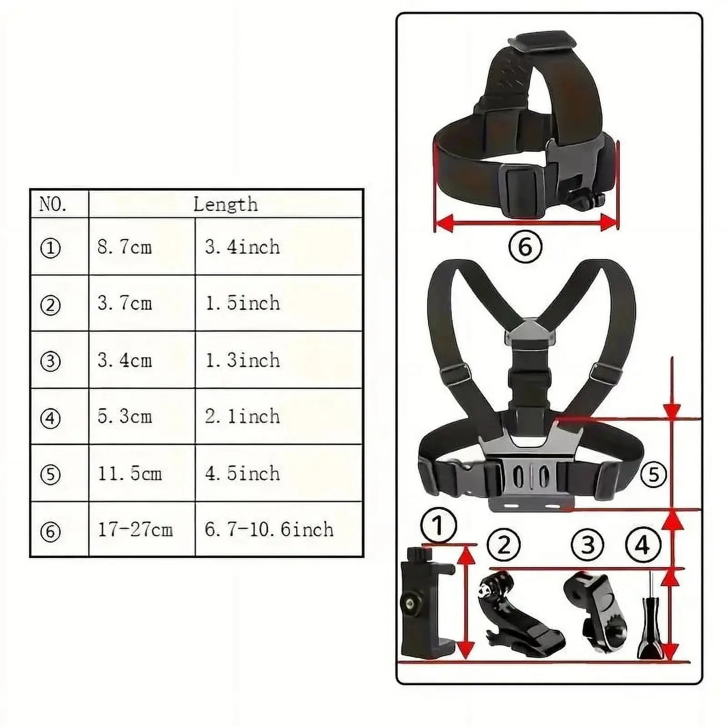 6Pcs/Set Hands-Free Phone Chest Mount Harness Vest & Head Strap Clip Holder Adjustable for POV/VLOG Compatible with Iphone Samsung Gopro Hero DJI Osmo AKASO Action Cameras Summervibes
