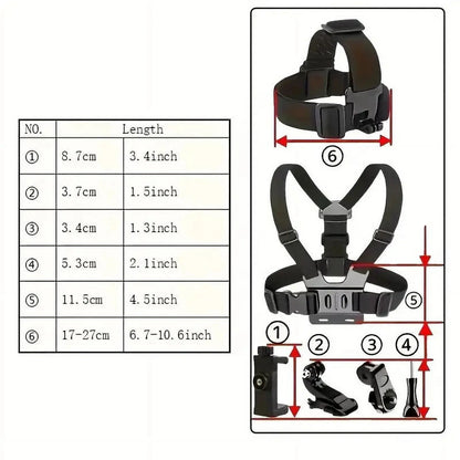 6Pcs/Set Hands-Free Phone Chest Mount Harness Vest & Head Strap Clip Holder Adjustable for POV/VLOG Compatible with Iphone Samsung Gopro Hero DJI Osmo AKASO Action Cameras Summervibes