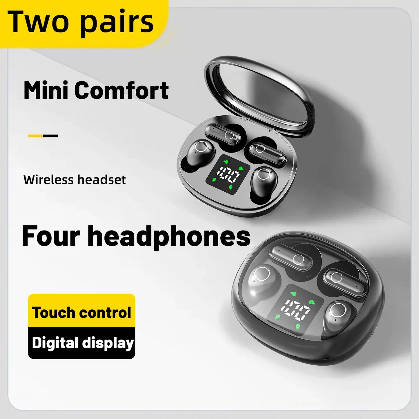 MSHUKCOE Wireless Bluetooth Headphones，Tiny Size Invisible Earbuds，Waterproof Headsets，With Mic，Sleep and Sports Earphones Set, 2 Pairs, Mini and Short Handle Design，For Work Sport Sleeping