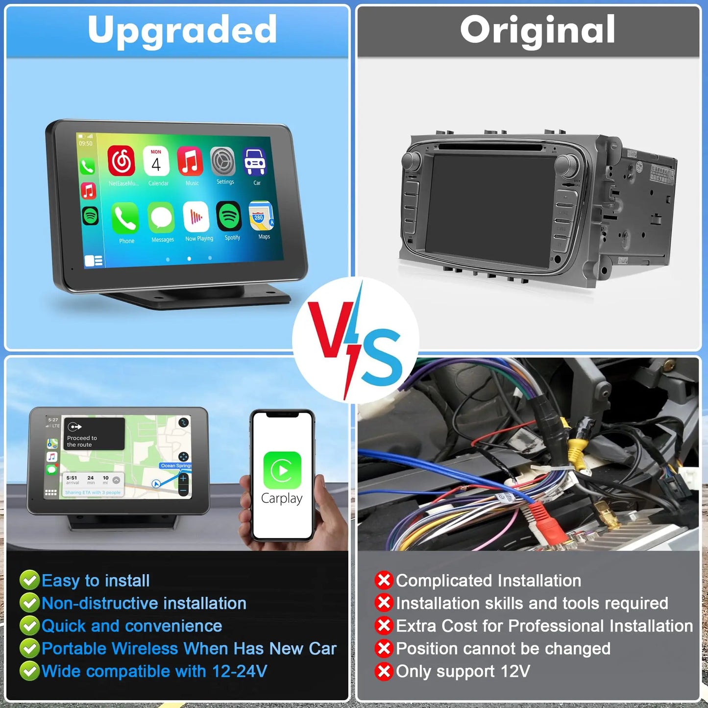 【PASLDA】2026 Summervibes-Upgraded Wireless Carplay Screen for Andriod & Iphone : the Ultimate Portable Car Play Adapter for Seamless In-Car Entertainment