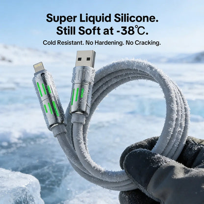 Mfish Armored Dragon I 4-In-1 Multi 240W Fast Charging Super Liquid Silicone Cable with USB a Type C Lightning for Iphone17&Samsung Laptops Charger