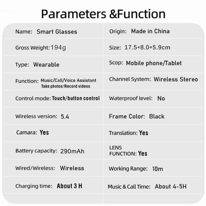 2026 New Intelligent Ai Glasses with Camera, 1080P HD Video Recording, 290Mah Battery, Wireless Call, Voice Assistant, Best Gift, Smart Glasses Camera