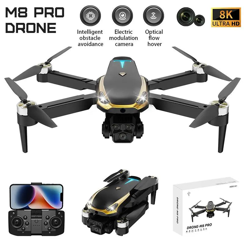Aerial Drone M8 Pro 2026 - GPS Positioning, 4K UHD Eiscamera, 5G Wifi FPV, Brushless Motors, Optical Flow Hover,Intelligent Obstacle Avoidance, Auto Return, 360° Stunt Roll,Two Batteries