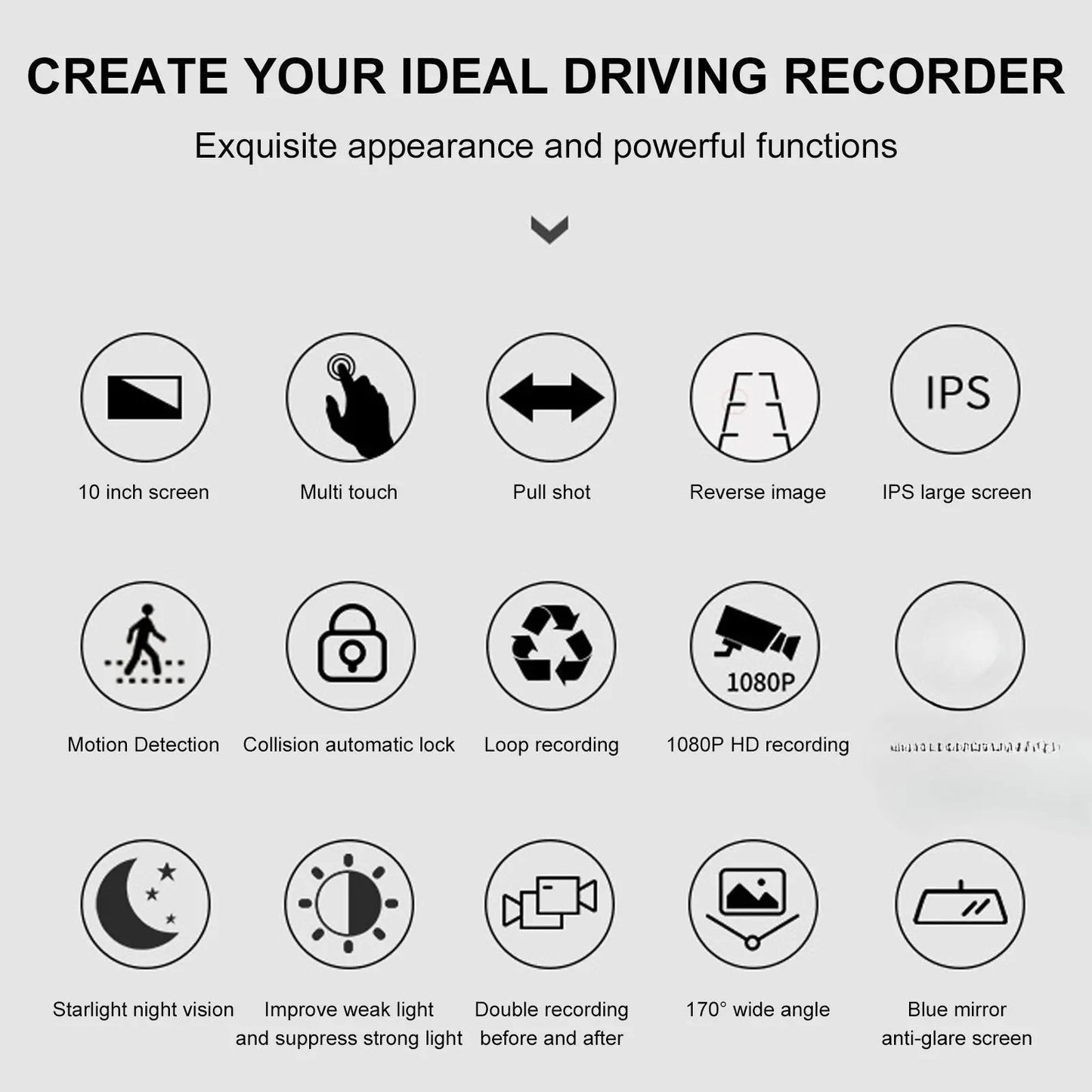 10 Inch Rearview Mirror Dash Camera, 1080P Full HD Front & Rear Dash Cam, Touch Screen Car Backup Camera with Night Vision, Parking Assistance