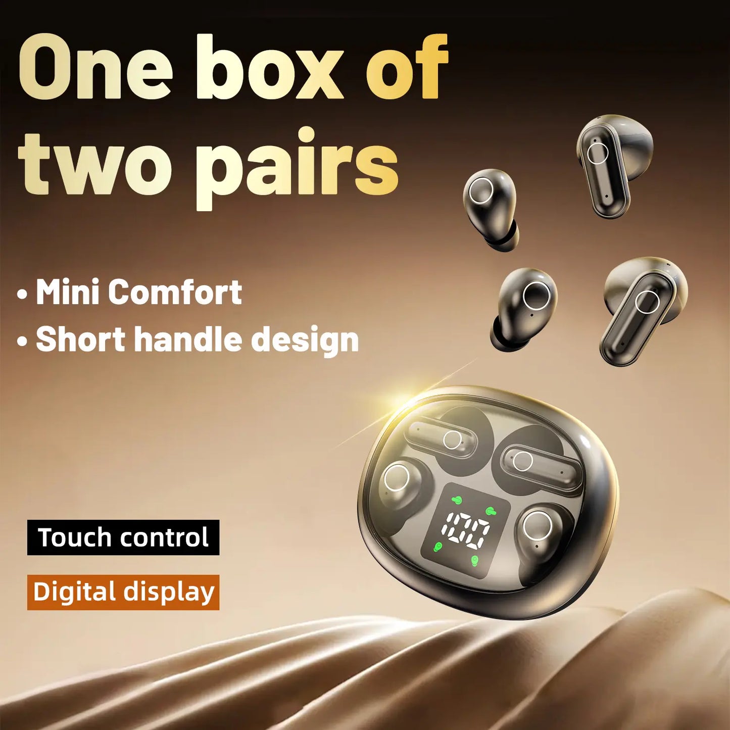 MSHUKCOE Wireless Bluetooth Headphones，Tiny Size Invisible Earbuds，Waterproof Headsets，With Mic，Sleep and Sports Earphones Set, 2 Pairs, Mini and Short Handle Design，For Work Sport Sleeping