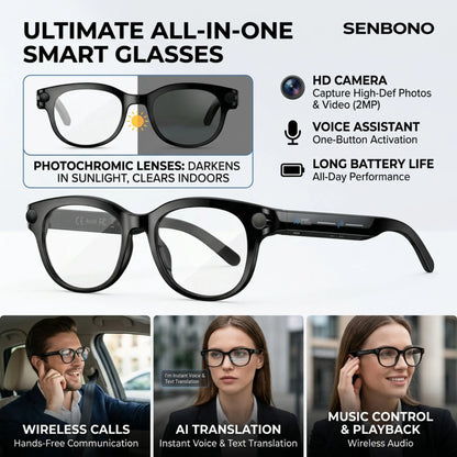 2026 New Intelligent Ai Glasses with Camera, 1080P HD Video Recording, 290Mah Battery, Wireless Call, Voice Assistant, Best Gift, Smart Glasses Camera