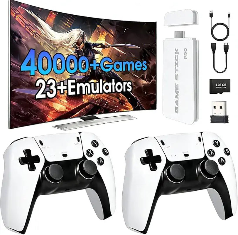 2026 Mass Games Retro Game Console NO PS2 with 40000+ Built-In Games 19 Emulators 2 Wireless Controllers HD Output & 128GB SD Card Perfect for Kids & Adults - Portable Gaming System Outdoorfun