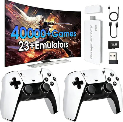 2026 Mass Games Retro Game Console NO PS2 with 40000+ Built-In Games 19 Emulators 2 Wireless Controllers HD Output & 128GB SD Card Perfect for Kids & Adults - Portable Gaming System Outdoorfun