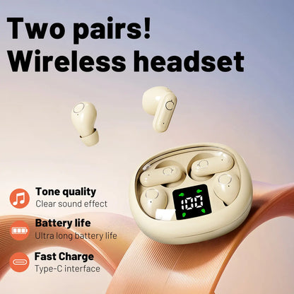 MSHUKCOE Wireless Bluetooth Headphones，Tiny Size Invisible Earbuds，Waterproof Headsets，With Mic，Sleep and Sports Earphones Set, 2 Pairs, Mini and Short Handle Design，For Work Sport Sleeping