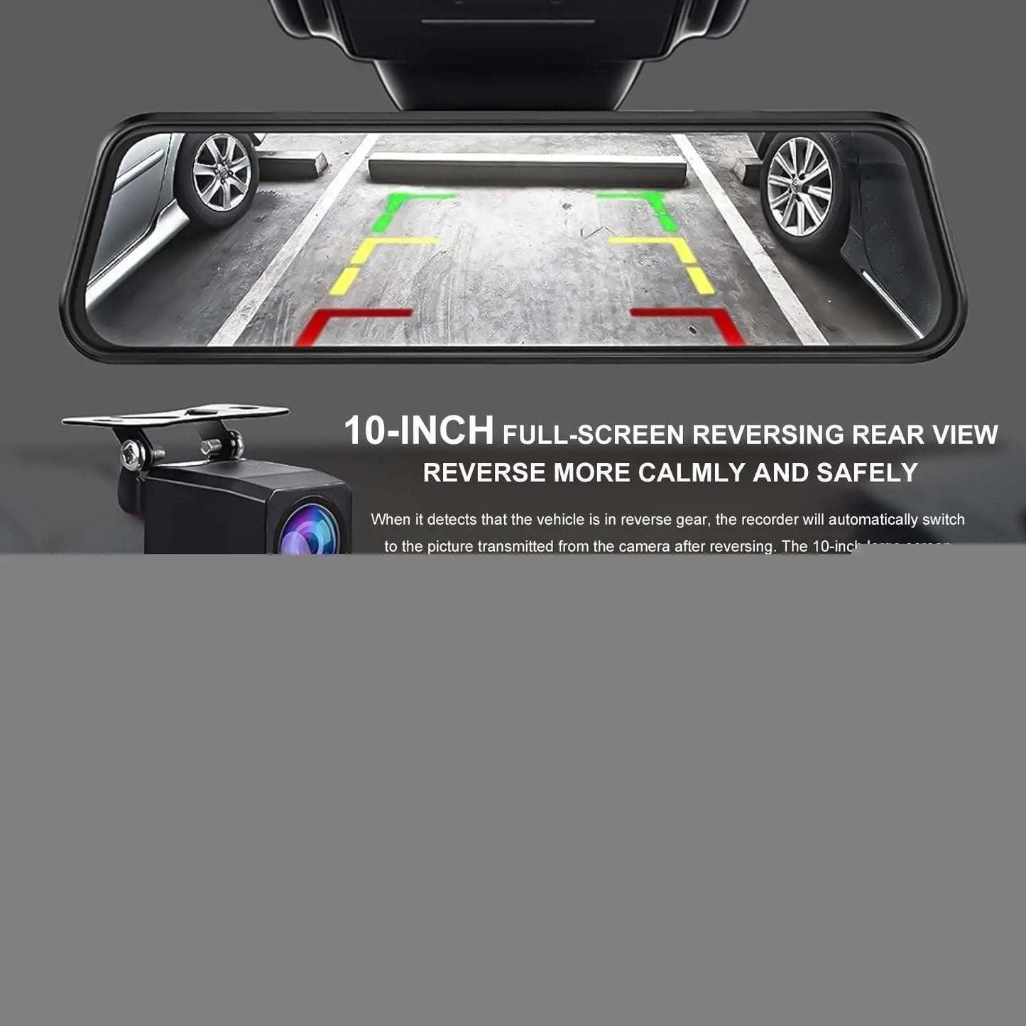 10 Inch Rearview Mirror Dash Camera, 1080P Full HD Front & Rear Dash Cam, Touch Screen Car Backup Camera with Night Vision, Parking Assistance