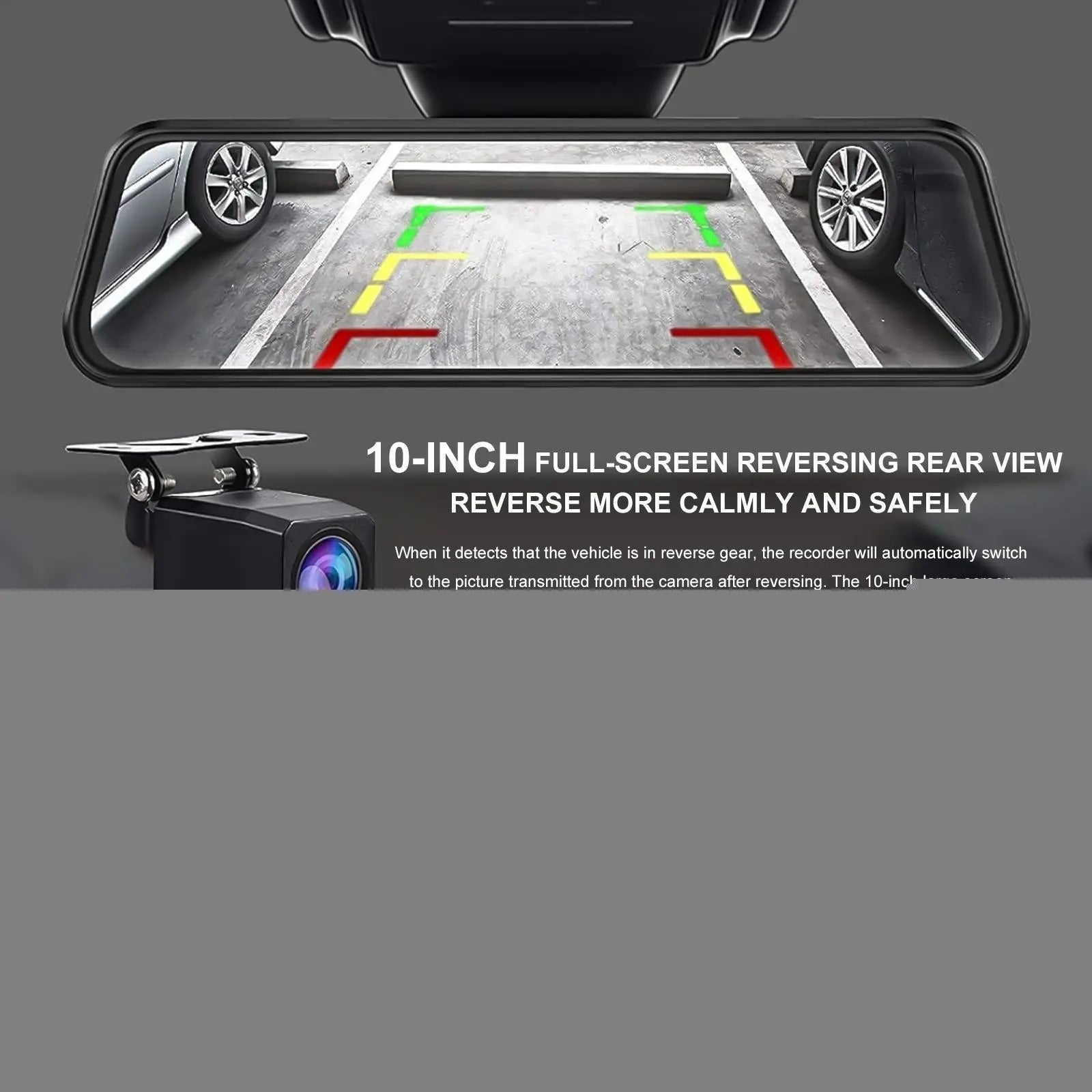 10 Inch Rearview Mirror Dash Camera, 1080P Full HD Front & Rear Dash Cam, Touch Screen Car Backup Camera with Night Vision, Parking Assistance