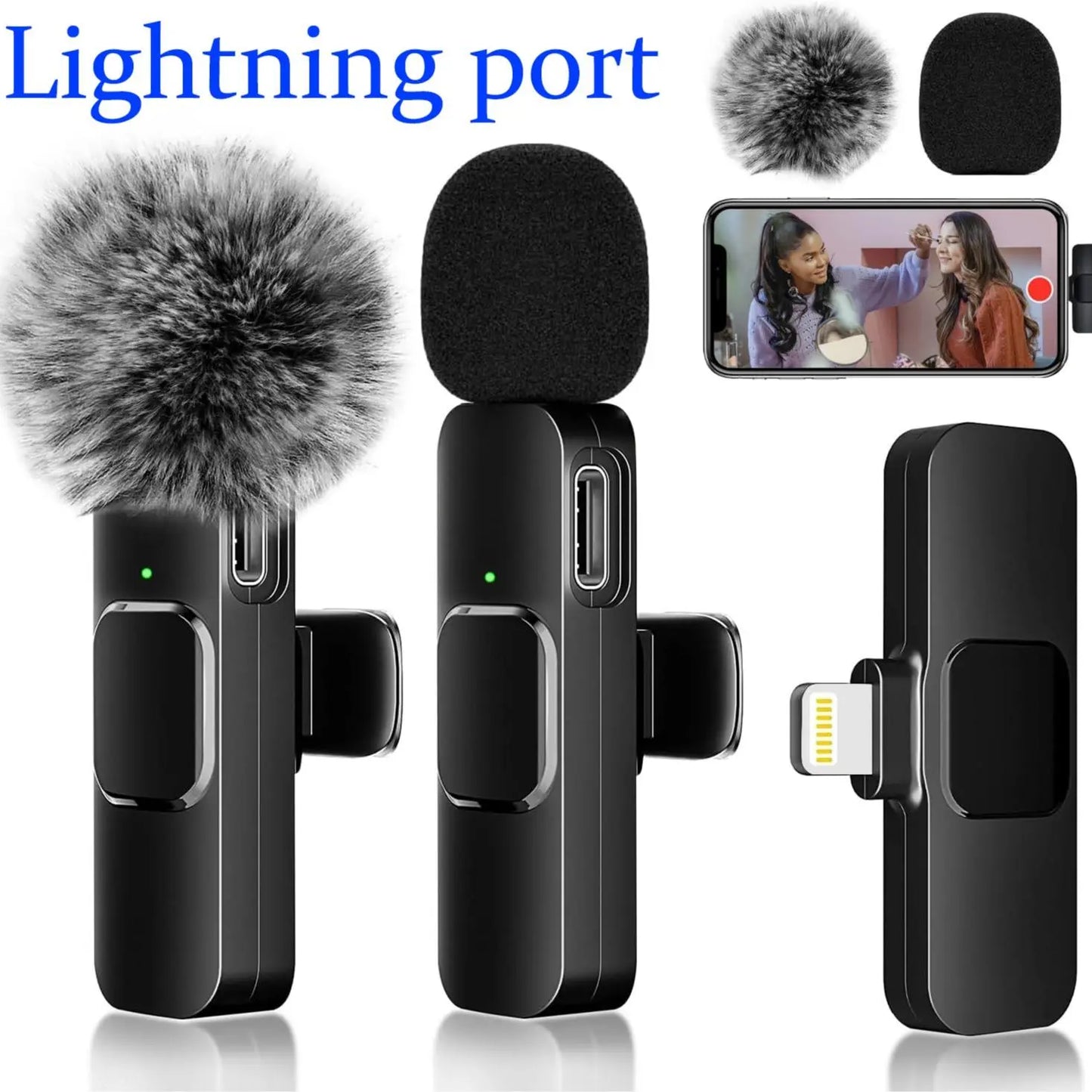 2 Pcs Wireless Lavalier Microphones for Iphone, Android, Ipad - Mini Wireless Clip-On Microphones Crystal Clear Sound Quality for Recording, Live Streaming,Vlog