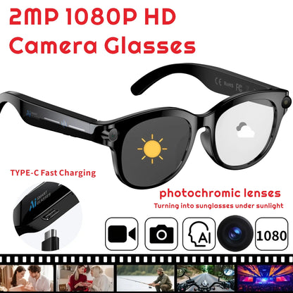 2026 New Intelligent Ai Glasses with Camera, 1080P HD Video Recording, 290Mah Battery, Wireless Call, Voice Assistant, Best Gift, Smart Glasses Camera